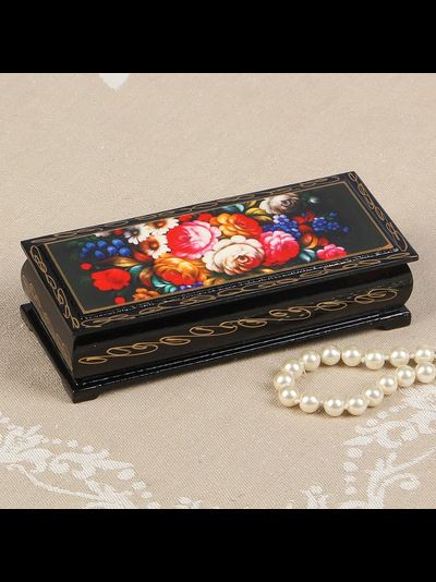 Шкатулка «Жостово», 14×6 см, лаковая миниатюра