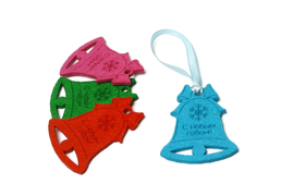 Новогодние колокольчики, Однослойный фетр, лого - насечка лазером, Подвеска из тесьмы