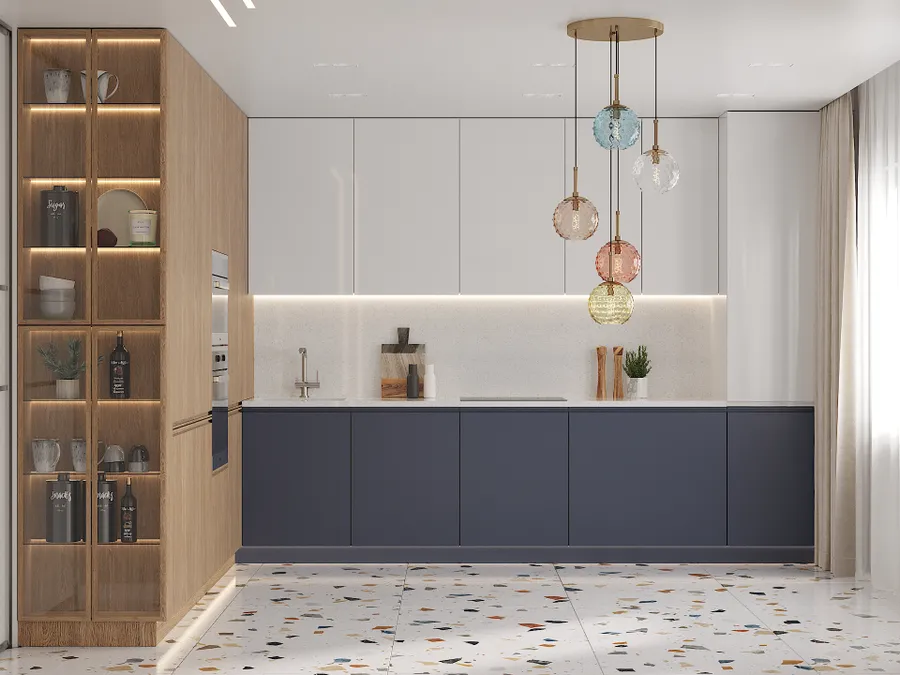 Просторная кухня в современном стиле.