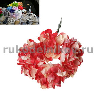 бумажные цветы "Хризантема с блестками", цвет-красный, 12 шт/уп