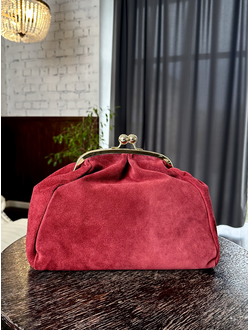 Женская сумка саквояж с фермуаром из натуральной замши, цвет бордо, Italy, Vera Pelle. Арт. 025888