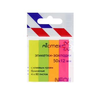 Закладки бумажные 50х12 мм 4 цвета по 80 л Attomex арт 2011701