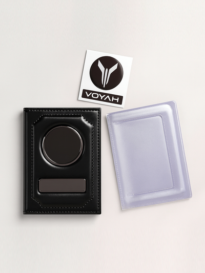 Обложка для автодокументов под наклейку логотипа и номера. Чёрная с чёрными вставками