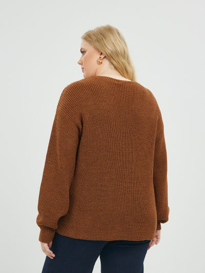 Джемпер вязанный с V-образным вырезом (карамель)