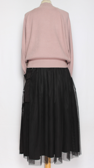 Юбка  "Широкая сетка навесной карман" черная до р.52