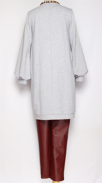 Платье-туника трикотажное "Стойка меланж" серое  р.42,44,46,48