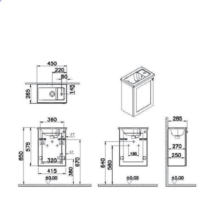 Модуль с квадратной раковиной, Vitra Root Classic, 45 см, с дверцей, матовый темно-синий, левосторонний, 68608