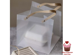 Пакет прозрачный для торта с крафтовыми ручками, 18х18х18 см