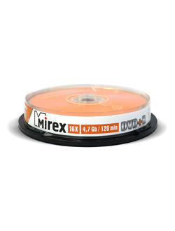 Носители информации DVD+R, 16x, Mirex, Cake/10, UL130013A1L