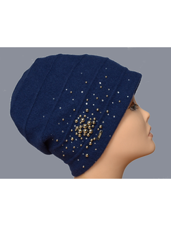 Вязаная женская польская шапка Willi Sona синяя фото