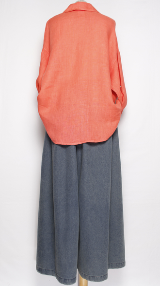 Рубашка лён "БОЛЬШИЕ КАРМАНЫ" коралл, красная  р.48-54