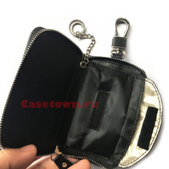 Чёрная экранирующая ключница из натуральной кожи