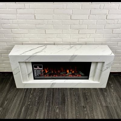 Линейный электрокамин Line WT-MR белый мрамор с очагом Vision 42 LOG LED