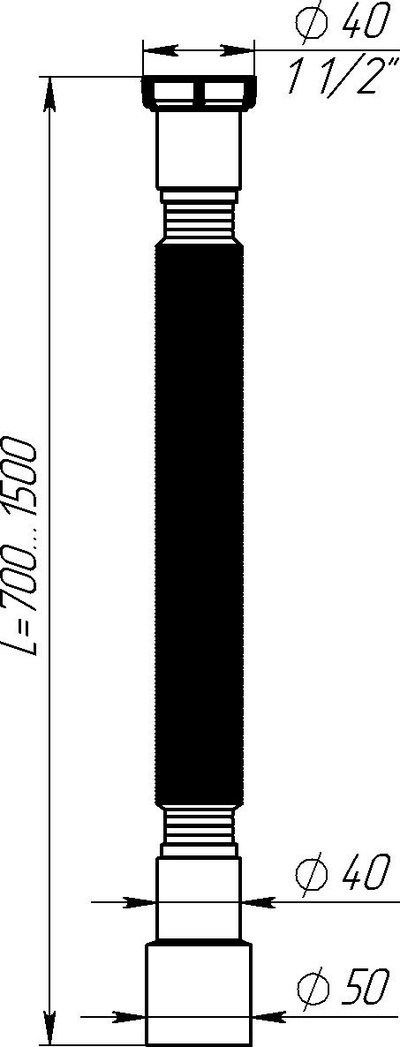 Гибкая труба 1 1/2"х40/50 удлиненная 1500 мм, T114-25-MR [56846]