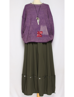 Брюки-юбка  "Широкие с клепками" хаки до р.54