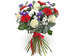 5 гербер, 5 роз, 5 ирисов