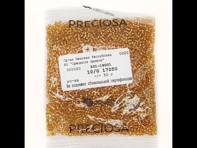 БИСЕР PRECIOSA 10/0 - 50г - 17050 ПРОЗРАЧНЫЙ С СЕРЕБРЯНОЙ ЛИНИЕЙ ВНУТРИ ЗОЛОТИСТЫЙ (ОГОНЁК)