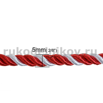 шнур витой , диаметр-5 мм, цвет-красно-белый, отрез-1 метр