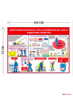 Стенд электробезопасность при напряжении до 1000 V 100х75см (1 плакат)