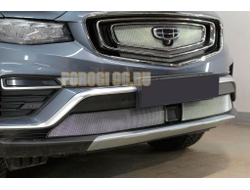 Защита радиатора Geely Atlas Pro 2021- black низ (2 части)