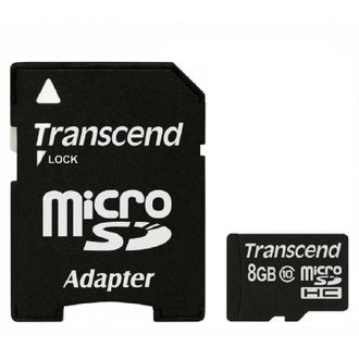 Карта памяти Transcend Premium microSDHC 8Gb UHS-I Cl10 + адаптер, TS8GUSDHC10
