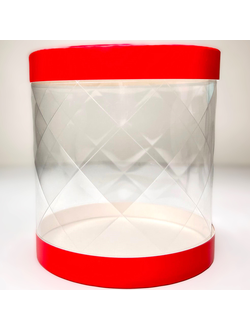 Коробка-тубус под бенто-торт (красная, узор), Д120*120мм