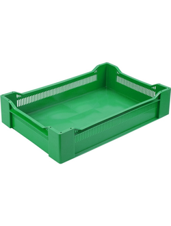 Ящик 600*400*135 мм. ягодный, прямой, перфорированный, дно сплошное, зелёный