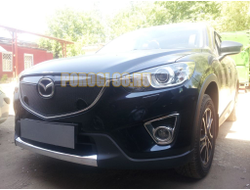 Защита радиатора Mazda CX-5 2012-2014 black с парктроником верх PREMIUM