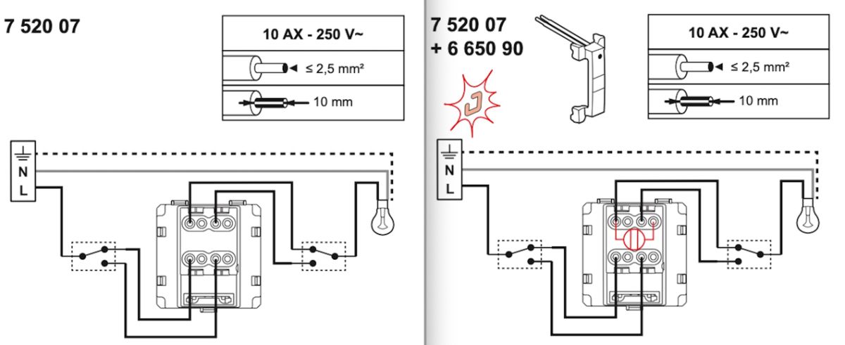 Схема подключения переключателя Legrand 752007