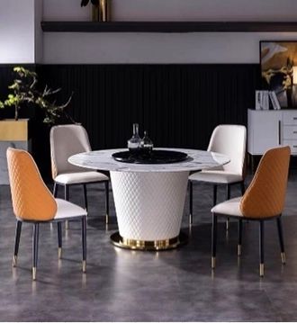 Мебель для гостиной DS-201. Стол, стулья, массив, МДФ, Латунь, Экокожа. Турция