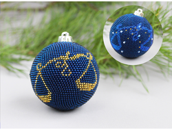 Ёлочный шар "Зодиак" - 6см - Набор для вязания крючком с бисером от Ирины Рудевич - ВЕСЫ (СИНИЙ)