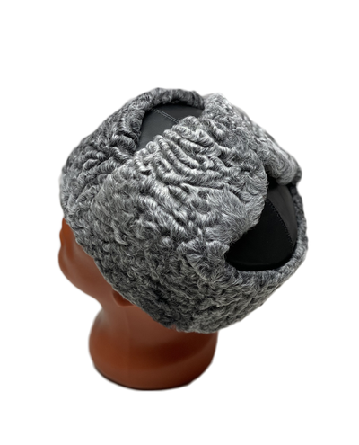 Шапка-Ушанка из серого отборного Каракуля с кожей.