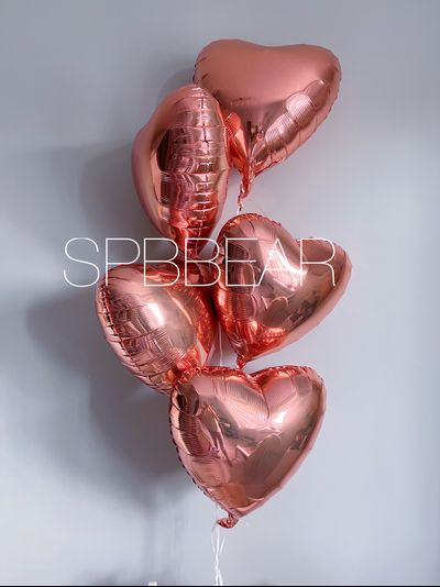 Фольгированные шары Сердца 5 штук розовое золото