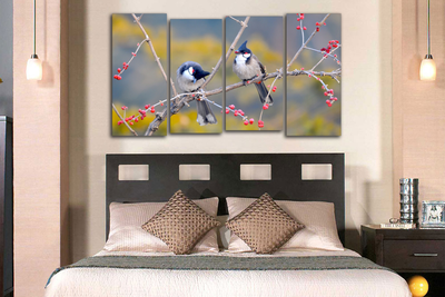 Модульная картина "Свирестелы на веточке"