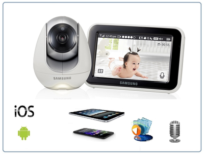 Samsung, двухрежимная видеоняня SEW-3053WP (Wi-Fi и FHSS) с сенсорным монитором и моторизированной видеокамерой с DVR и P2P, HD