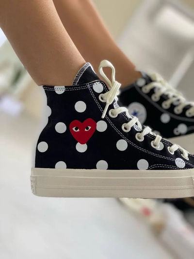 Кеды Converse Comme des Garcons (Конверс Ком де Гарсон) черные высокие в горошек