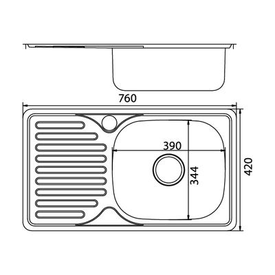 Мойка для кухни врезная MIXLINE 42х76 0,8мм левая правая выпуск 3 1/2 с сифоном глубина 18см