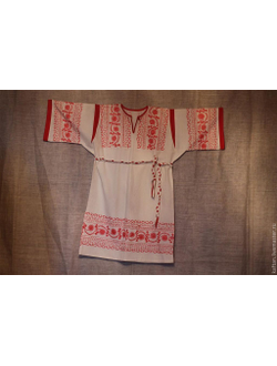 Русская народная женская рубаха "Покосная с плетеным поясом."