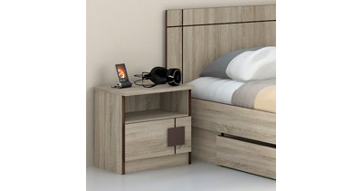 Прикроватная ткмба "Диско" в комбинированной расцветке дуб Сонома - Шоколад