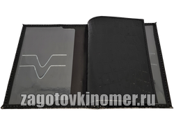 Обложка 2в1 с отделом под паспорт из натуральной кожи &quot;КРОКОДИЛ&quot; в комплекте с линзами. (черная кожа)