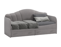 Кровать с мягкой спинкой и ящиками Сабрина (900) Велюр светло-серый