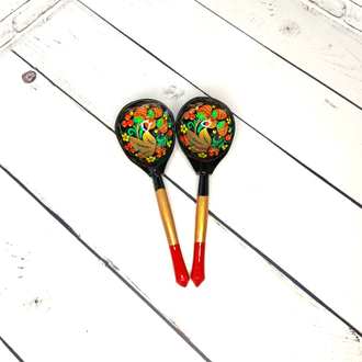 Деревянная столовая ложка Хохлома новая 190*60 мм черный фон