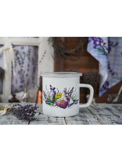 КРУЖКА ЭМАЛИРОВАННАЯ С ПЛАСТИК.КРЫШКОЙ СЕРИЯ "ЛАВАНДА", 10*10 СМ 650 мл