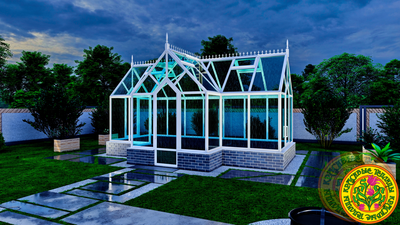 Базовая комплектация теплицы в английском стиле с холлом из стекала и алюминия ГОТИКА АРТ 6000 х 2500 мм