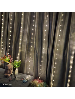 Гирлянда занавес роса с насадками "Шарики", 311# (теплый) 3x2м 5шт