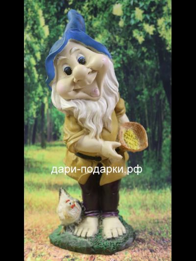 Гном лесник с курочкой 44*23см   1,4кг   полистоун Россия 2098/012591*
