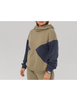 Худи  колорблок хлопковый велюр (оливковый)