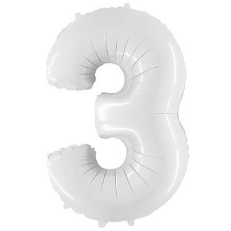 Шар (40&#039;&#039;/102 см) Цифра, 3, Белый, 1 шт.
