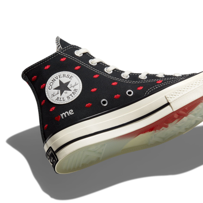 Фирменные кеды Converse Chuck Taylor 70 Embroidered Lips высокие черные с красными губками