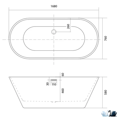 Ванна отдельностоящая Aquatek Хорса 168x76 AQ-5776, акриловая, овальной формы